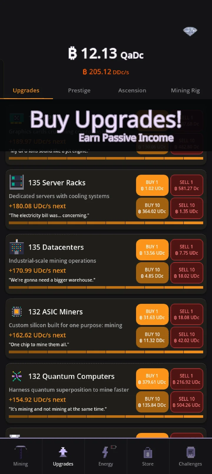 Crypto Mining Tycoon — Buy upgrades for passive income