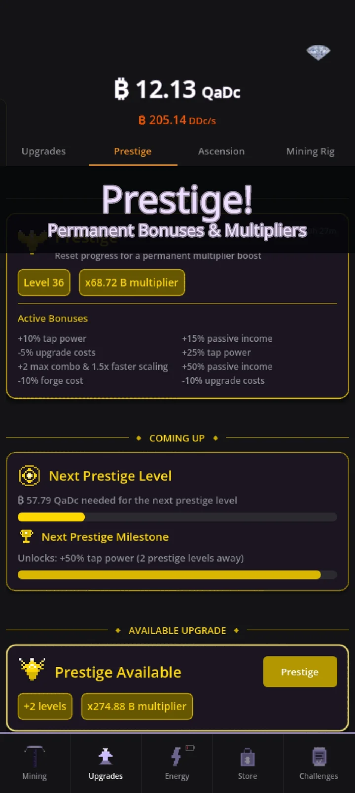 Crypto Mining Tycoon — Prestige for permanent bonuses and multipliers