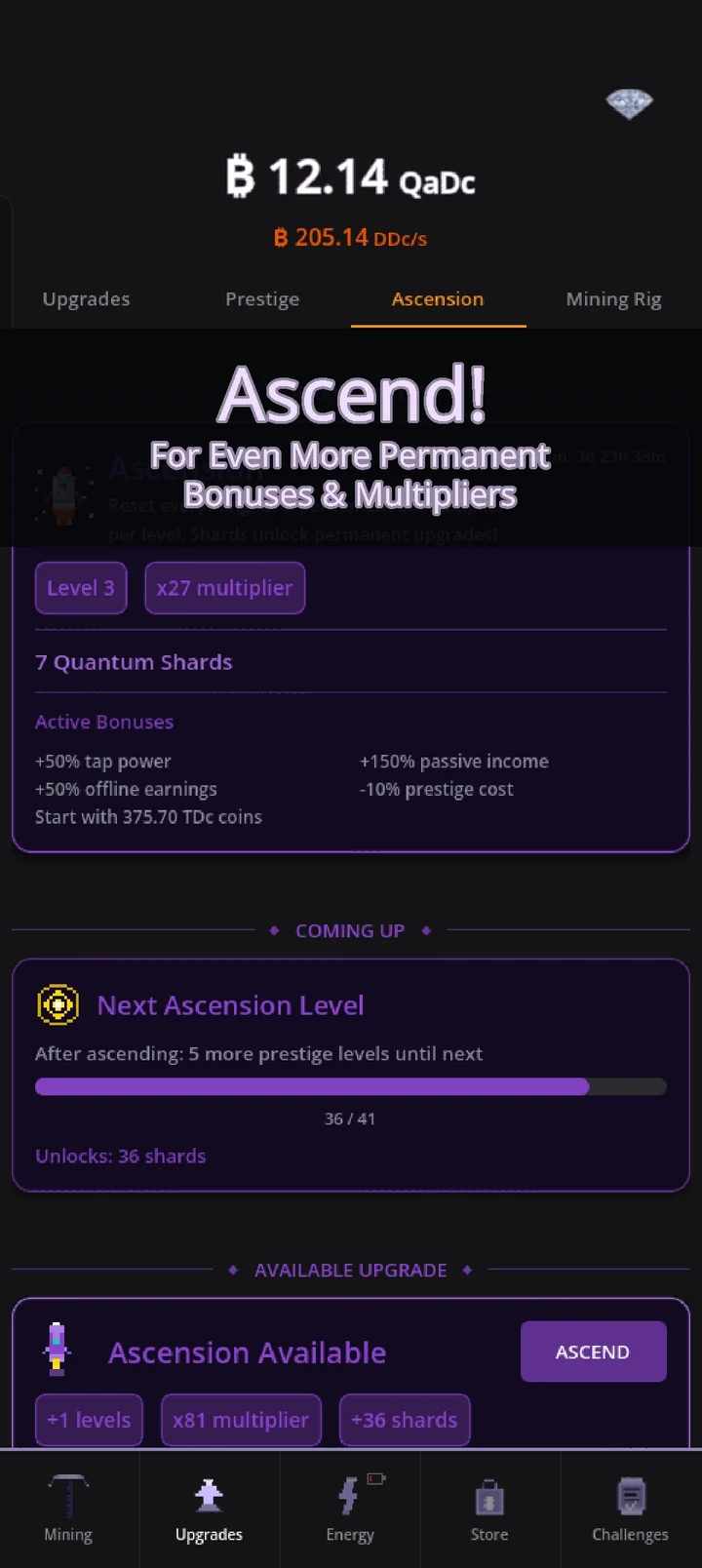 Crypto Mining Tycoon — Ascend for even more permanent bonuses