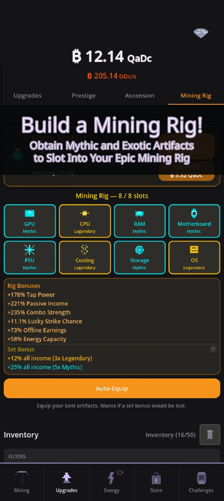 Crypto Mining Tycoon — Build a mining rig with mythic artifacts