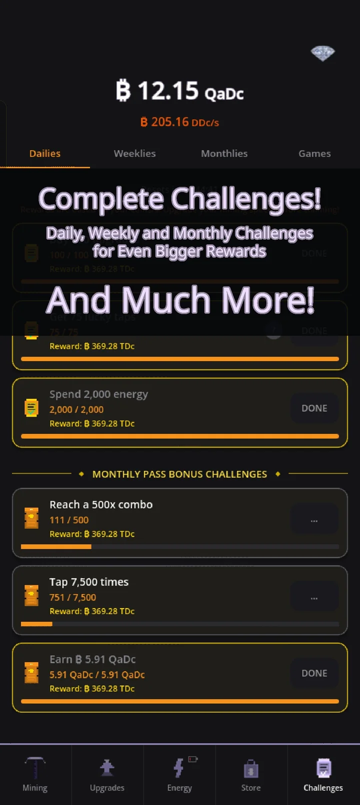 Crypto Mining Tycoon — Complete daily, weekly and monthly challenges