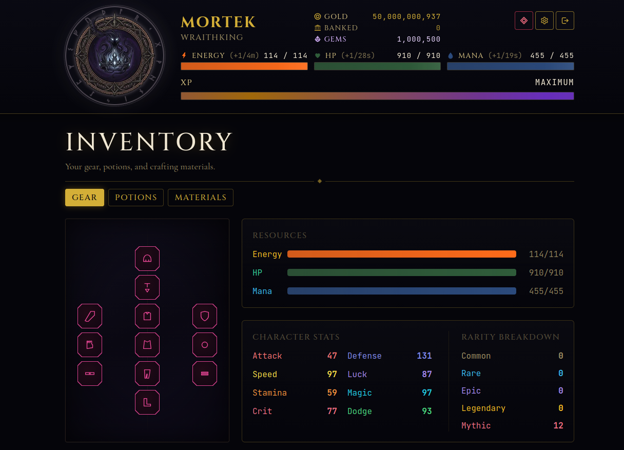 Shadowrealm inventory and gear